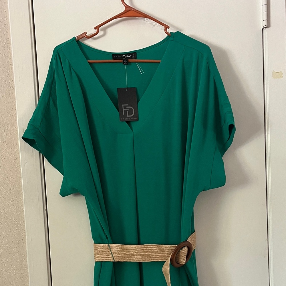 Fred David Teal Midi Dress with Tan Belt